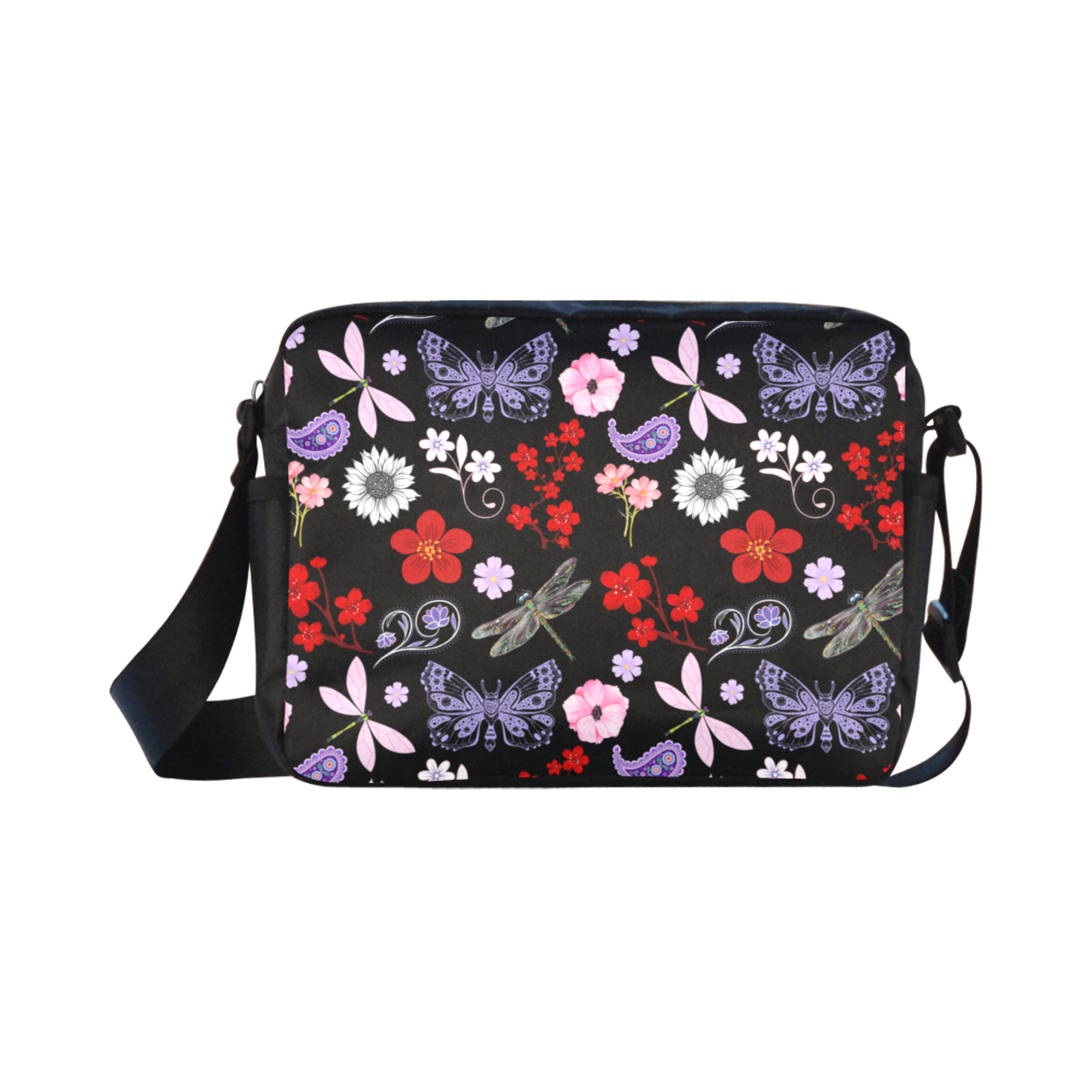 Black, Red, Pink, Purple, Dragonflies, Butterfly and Flowers Classic Cross-body Nylon Bags (Model 1632)