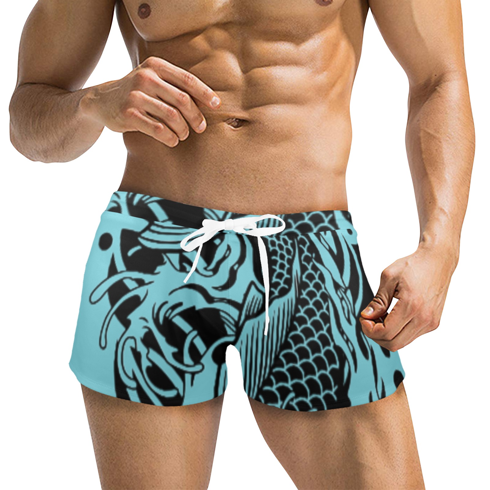 Aqua Fish Scales Men's Swim Trunks with Zipper Pocket (Model L71)