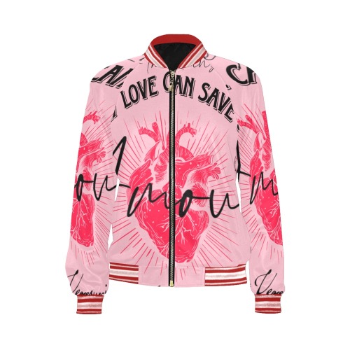 Amour, by Ivan Venerucci Italian Style All Over Print Bomber Jacket for Women (Model H21)