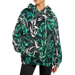 Green dramatic nature painting Women's Flannel Hoodie (Model H63)