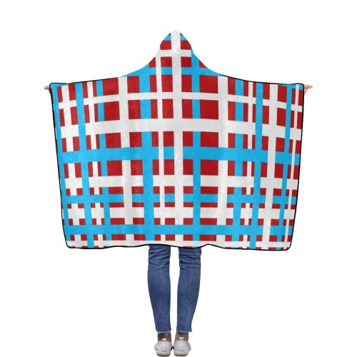 Interlocking Stripes White Red Light Blue Flannel Hooded Blanket 40''x50''