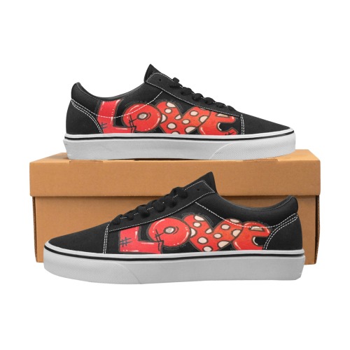 transparent LOVE in Quotes on black Women's Low Top Skateboarding Shoes (Model E001-2)