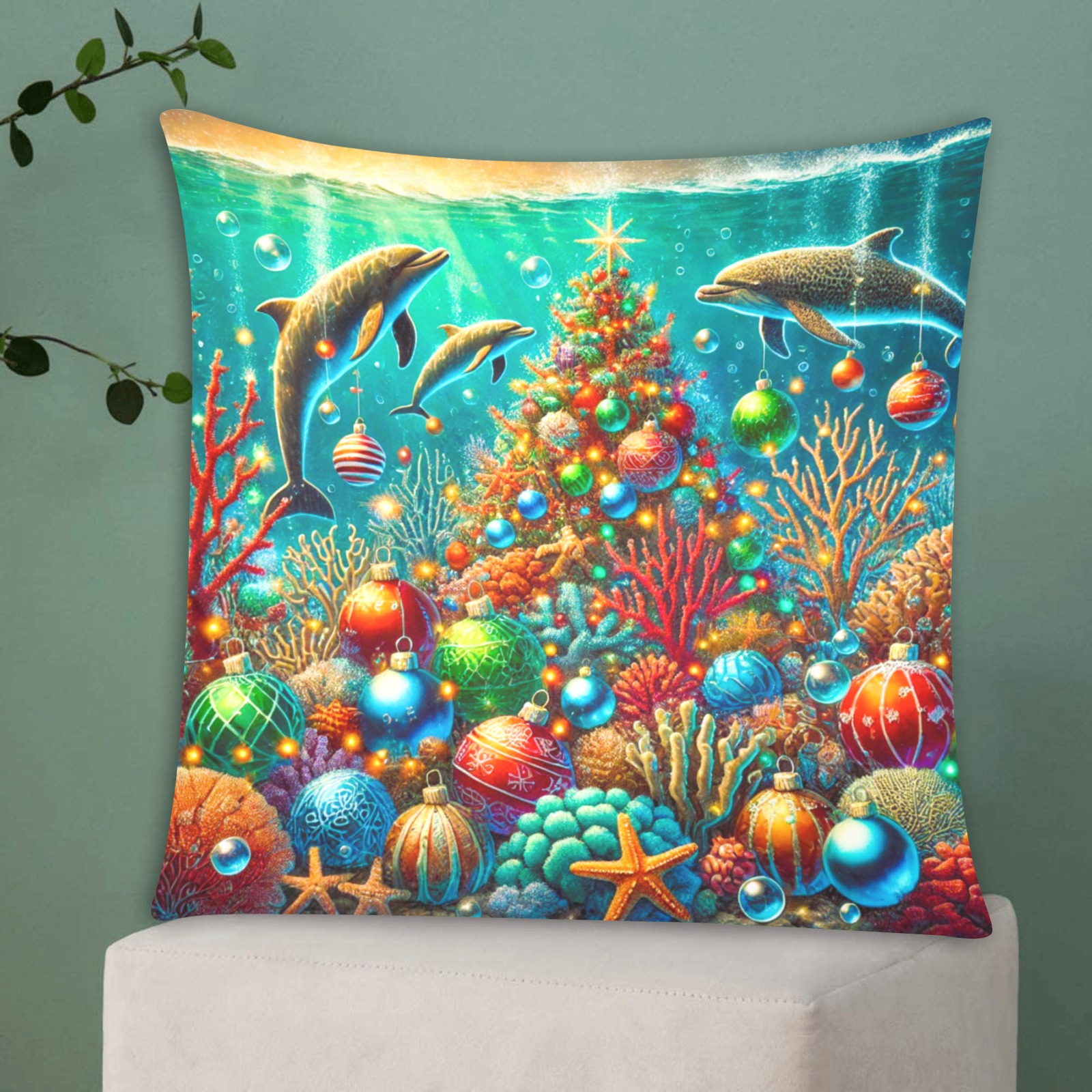 Underwater Christmas 20x20 Custom Zippered Pillow Cases 20"x20" (Two Sides)