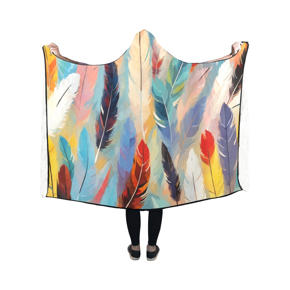 Cool mix of magnificent feathers. Soft colors. Hooded Blanket 50''x40''