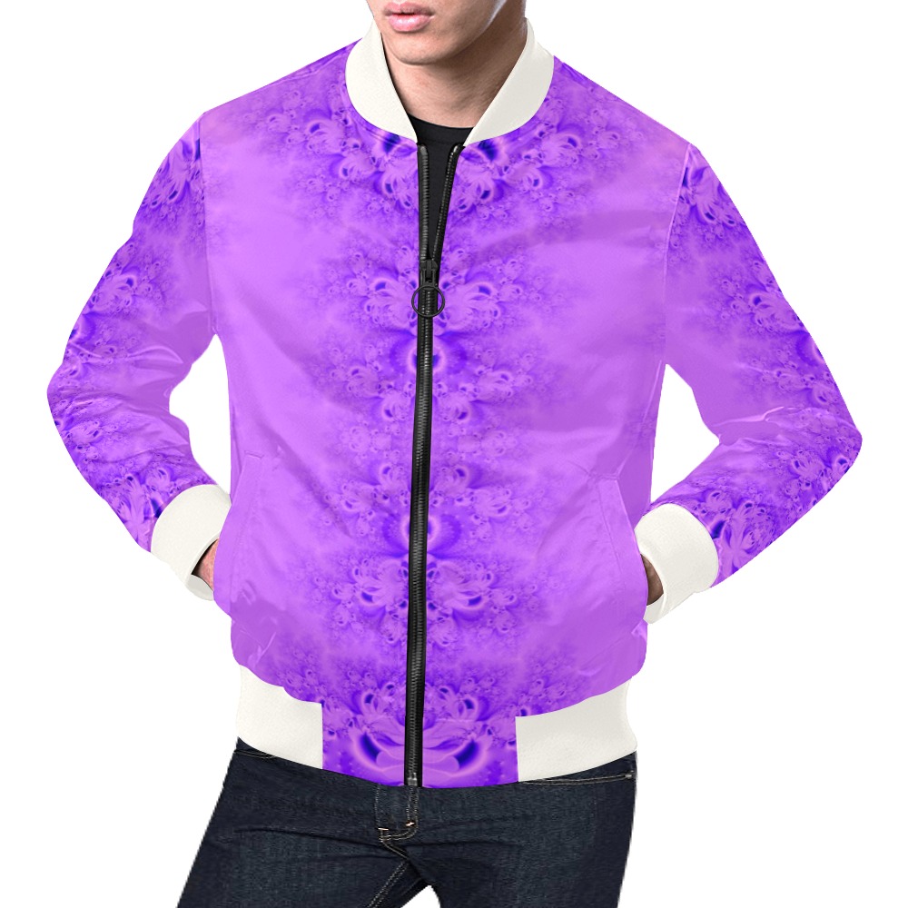Purple Lilacs Frost Fractal All Over Print Bomber Jacket for Men (Model H19)