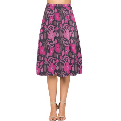 Retro pink floral Mnemosyne Women's Crepe Skirt (Model D16)