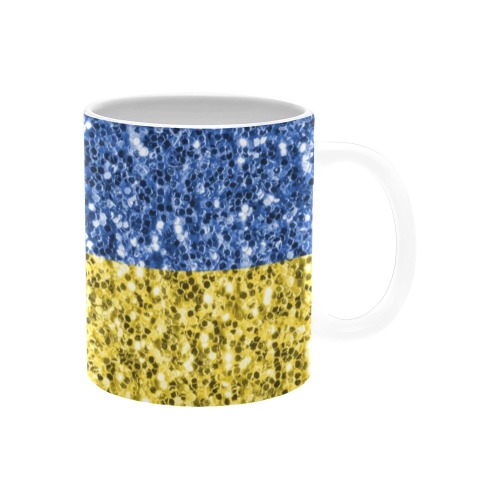 Blue yellow Ukraine flag glitter faux sparkles White Mug(11OZ)