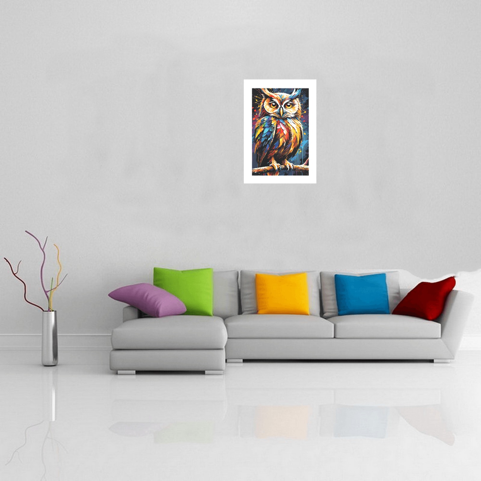 Cute owl bird. Cool, stylish colorful fantasy art Art Print 19‘’x28‘’