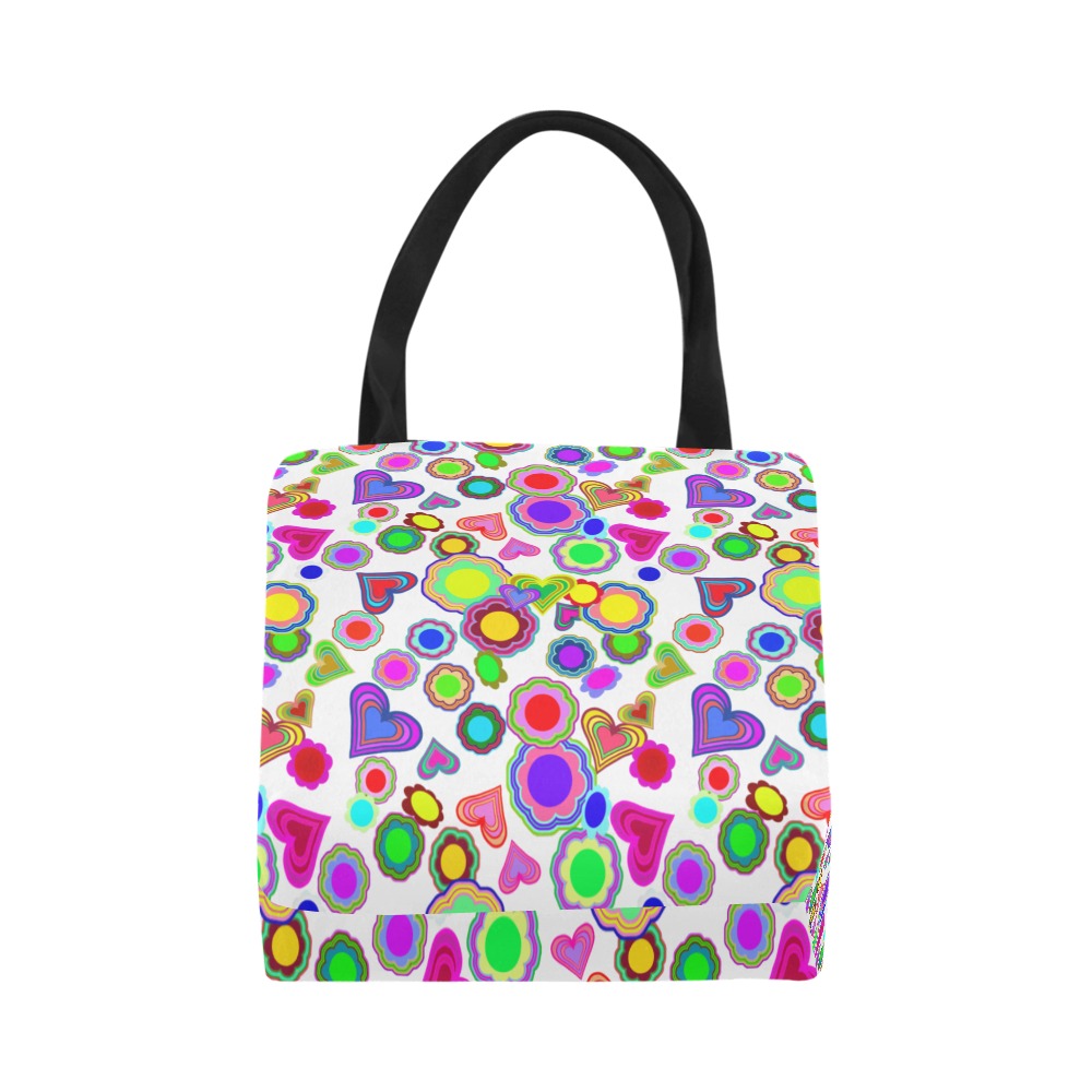 Groovy Hearts and Flowers White Canvas Tote Bag (Model 1657)
