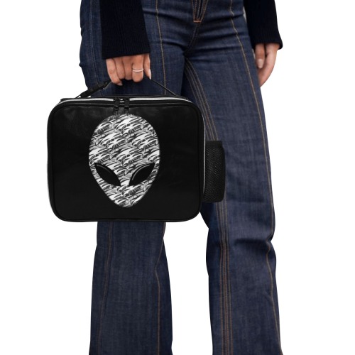 Alien Face and Troops Pattern PU Leather Lunch Bag (Model 1723)