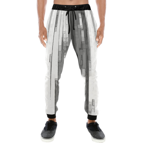 Greyscale Abstract B&W Art Men's All Over Print Sweatpants (Model L11)