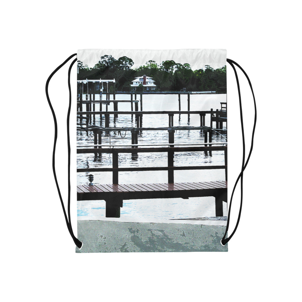 Docks On The River 7580 Medium Drawstring Bag Model 1604 (Twin Sides) 13.8"(W) * 18.1"(H)