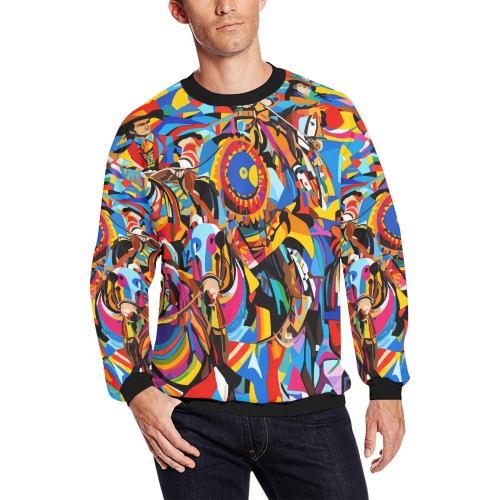 Cute fantasy geometric abstract art of cowboys. Men's Oversized Fleece Crew Sweatshirt (Model H18)