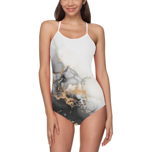 Marble-painting-exquisite-abstract-GGW2 Strap Swimsuit ( Model S05)