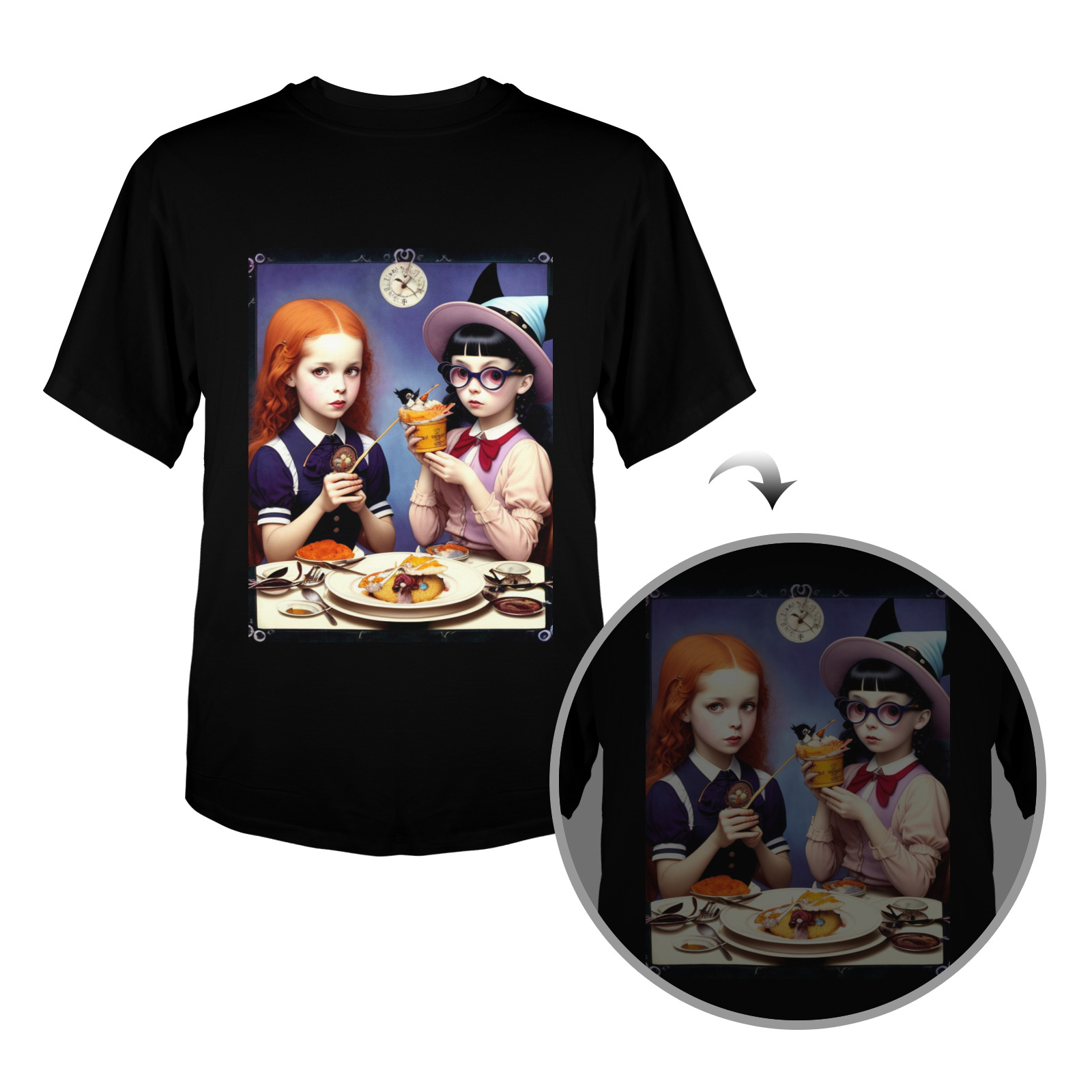 adorable witch girls eating lunch 2 Men's Glow in the Dark T-shirt (Front Printing)