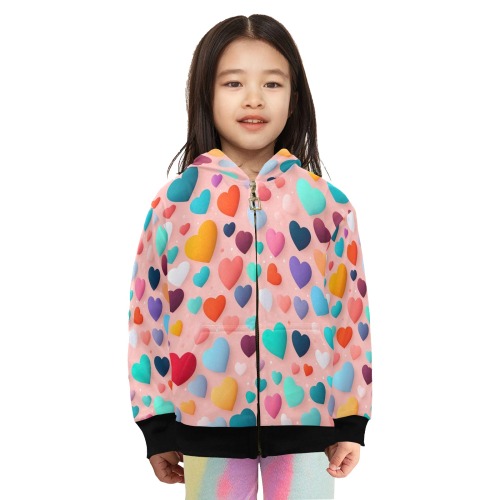 Heart pattern Little Girls' Zip Up Hoodie (Model H58)