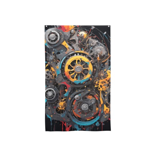 Charming abstract art of a fantasy engine on black House Flag 34.5"x56"