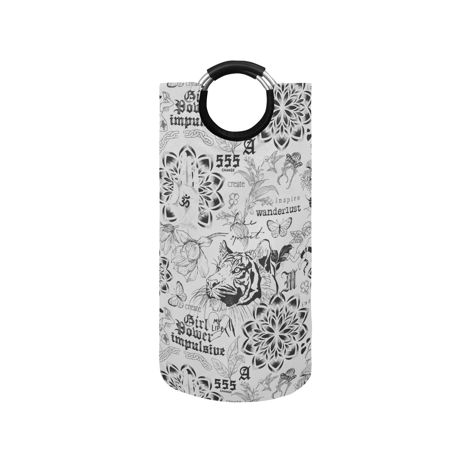 Inspirational tattoo pattern Round Laundry Bag