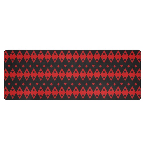 Black Red Playing Card Shapes Kitchen Mat 48"x17"