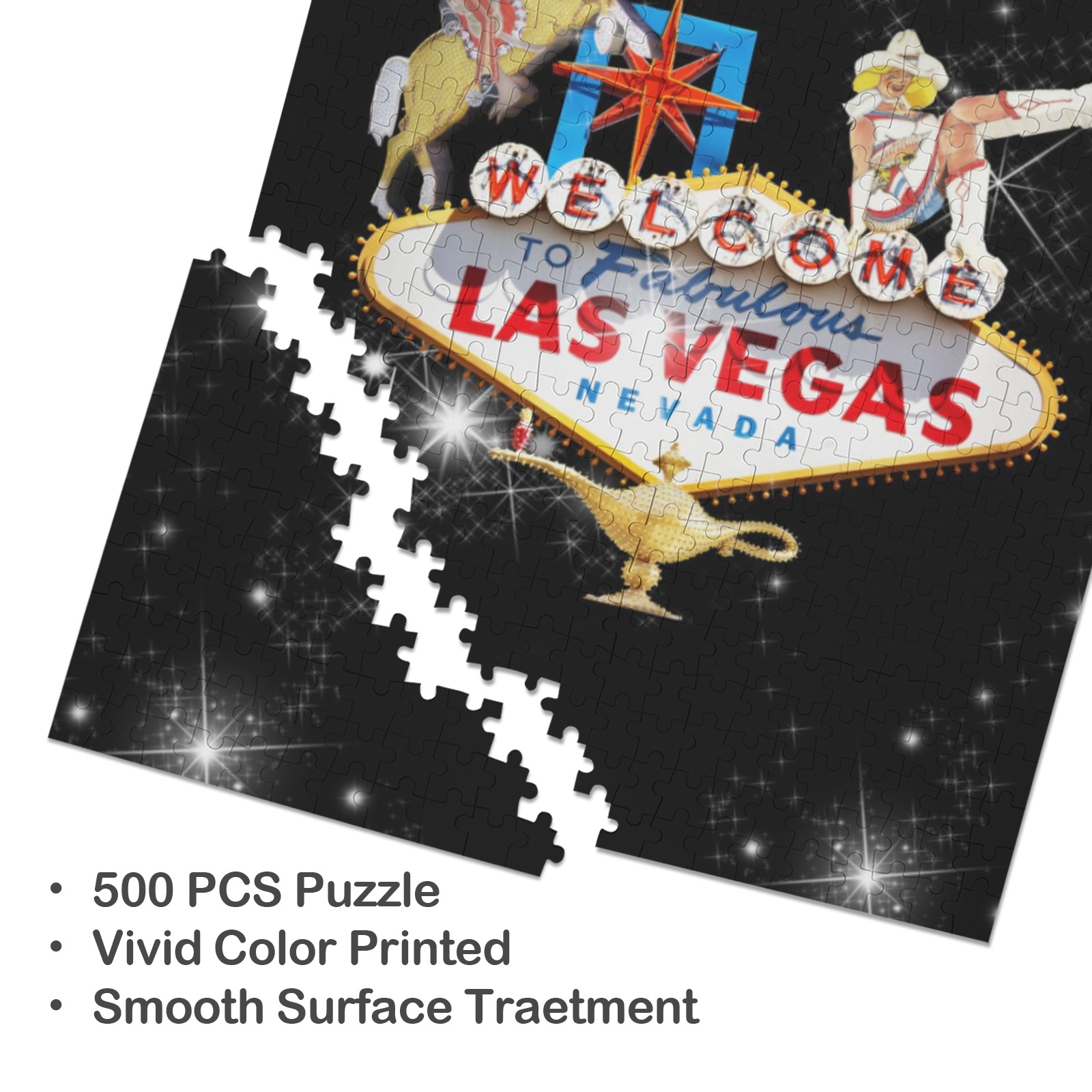 Las Vegas Welcome Sign Stars 500-Piece Wooden Jigsaw Puzzle (Vertical)