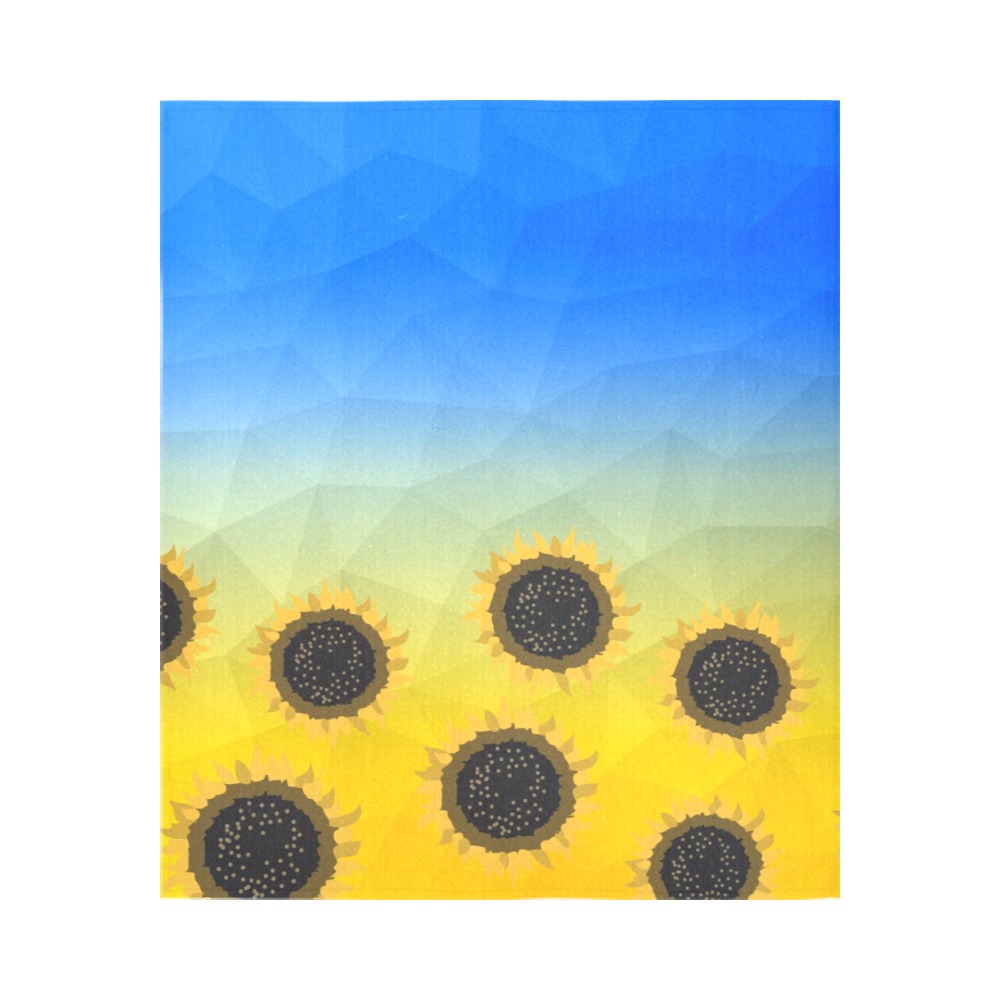 Ukraine yellow blue geometric mesh pattern Sunflowers Cotton Linen Wall Tapestry 51"x 60"