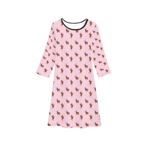 kawaii cute deer pink Girls' Long Sleeve Dress (Model D59)