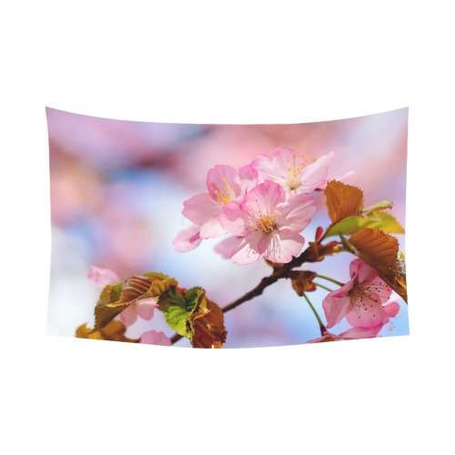 Beauty, love, wisdom of sakura cherry flowers. Polyester Peach Skin Wall Tapestry 90"x 60"