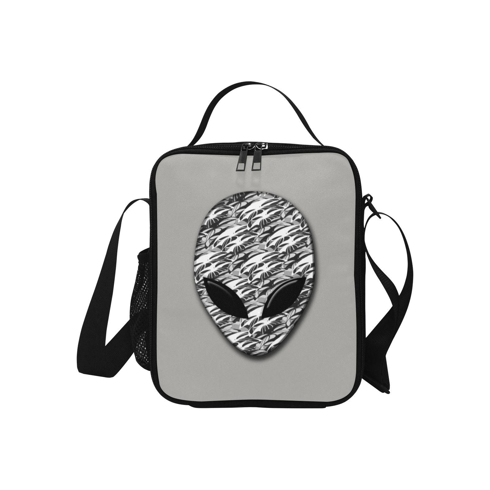 Alien Face with Troops / Gray Crossbody Lunch Bag for Kids (Model 1722)