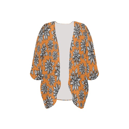 Creekside Floret pattern orange Women's Kimono Chiffon Cover Ups (Model H51)