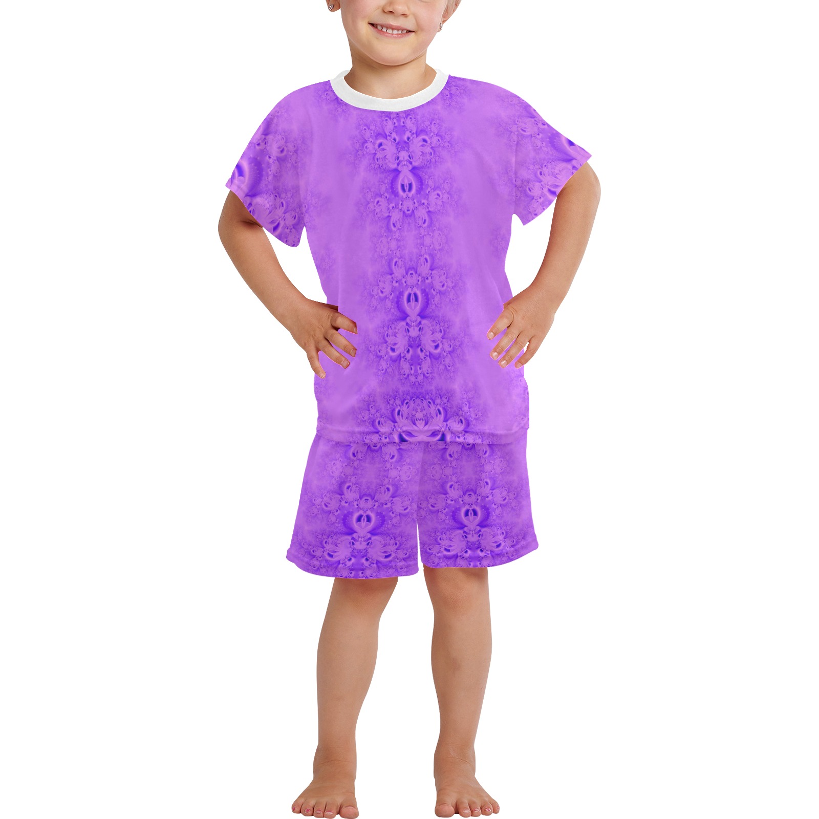 Purple Lilacs Frost Fractal Little Girls' Short Pajama Set