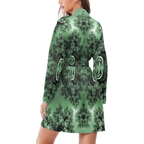 Deep in the Forest Frost Fractal Women's Long Sleeve Belted Night Robe