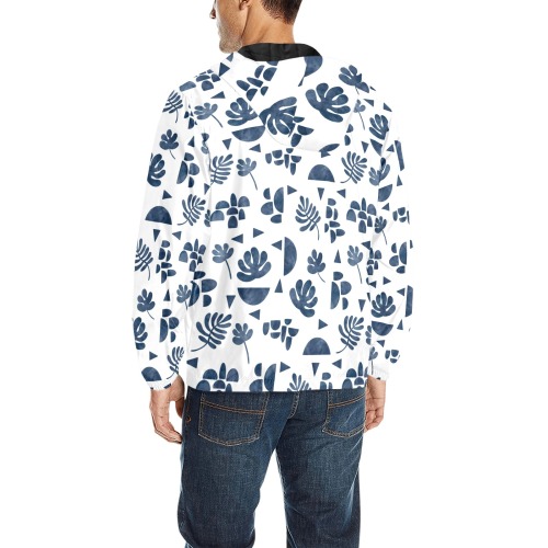Simple_Indigo_Nature_Shapes All Over Print Quilted Windbreaker for Men (Model H35)