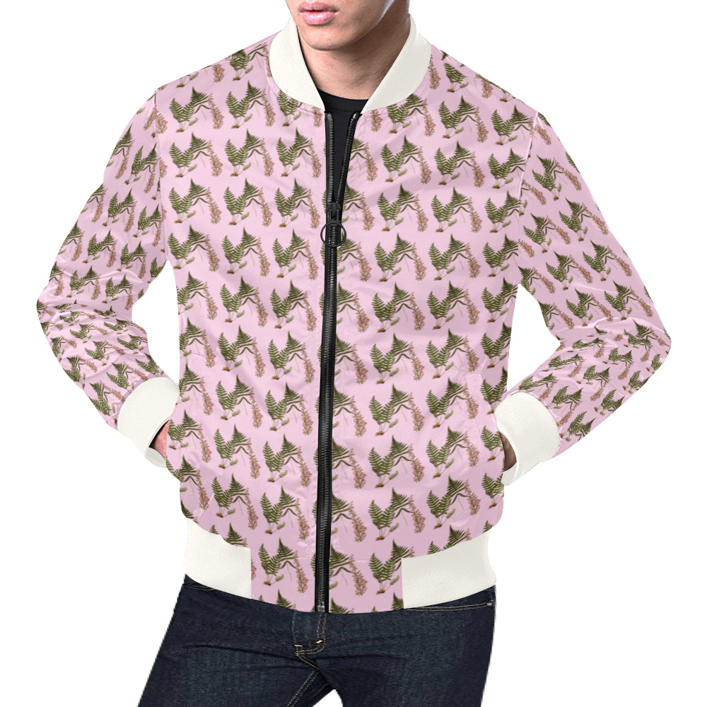 fern pattern 2 pink All Over Print Bomber Jacket for Men (Model H19)