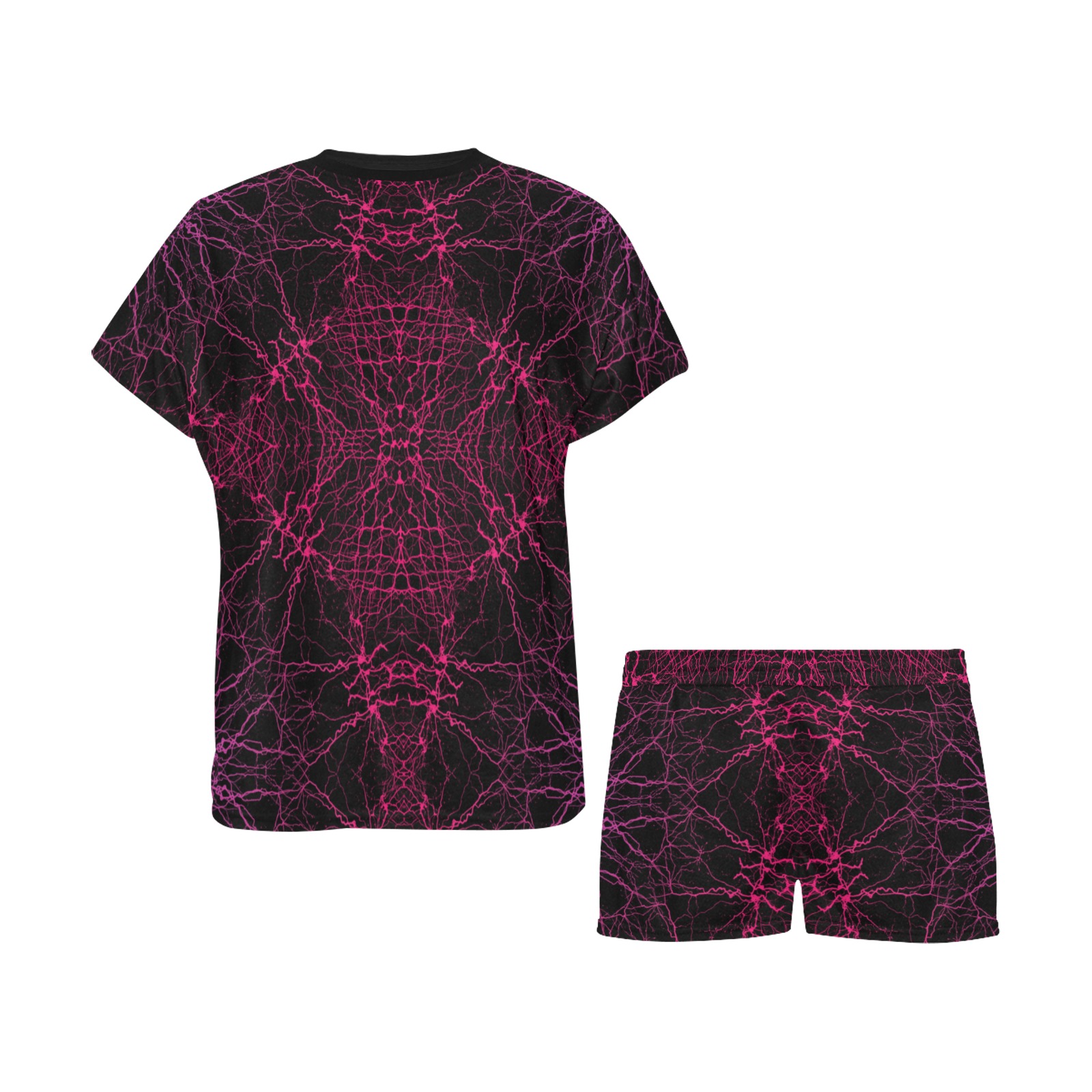 Ô Pink and Purple Web on Black Women's Short Pajama Set