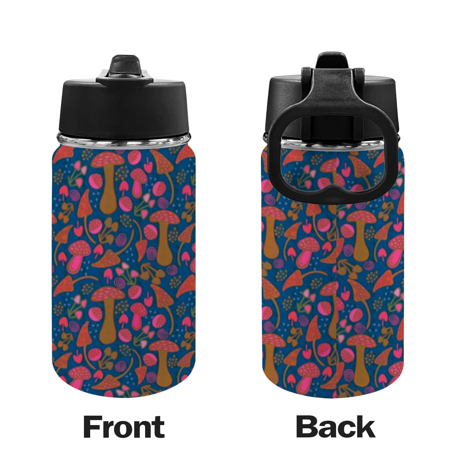 Unique Mushroom Pattern Design Kids Water Bottle with Straw Lid (12 oz)