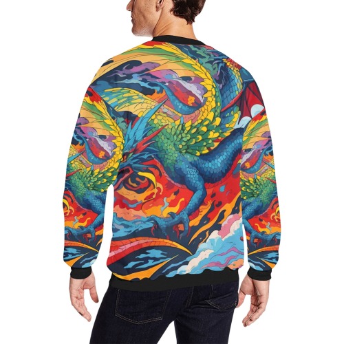 Stunning colorful dragons. Fantasy abstract art. Men's Oversized Fleece Crew Sweatshirt (Model H18)