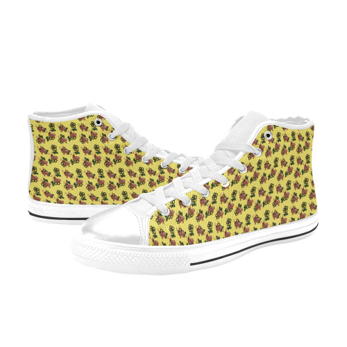cute deer pattern yellow High Top Canvas Shoes for Kid (Model 017)