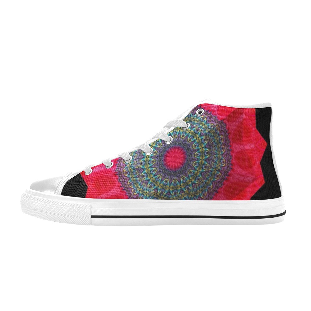 Blooming Poppy Flower Fractal Abstract Kaleidoscope Mandala Men’s Classic High Top Canvas Shoes (Model 017)