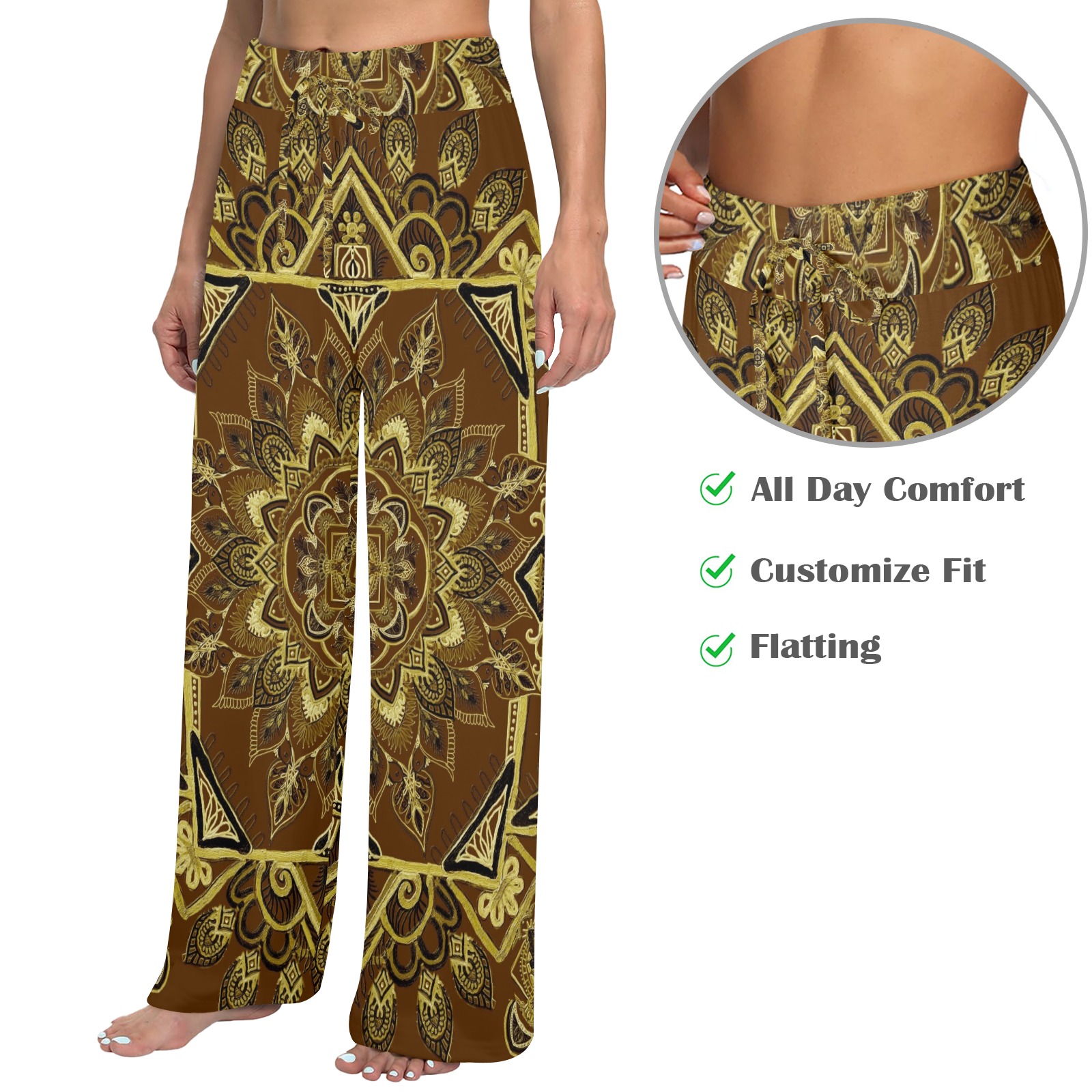 gamba dark gold Women's Wide Leg Lounge Pants (Model L77)