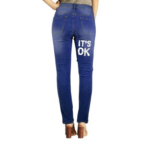 It is OK inspirational white text. Women's Jeans (Front&Back Printing)