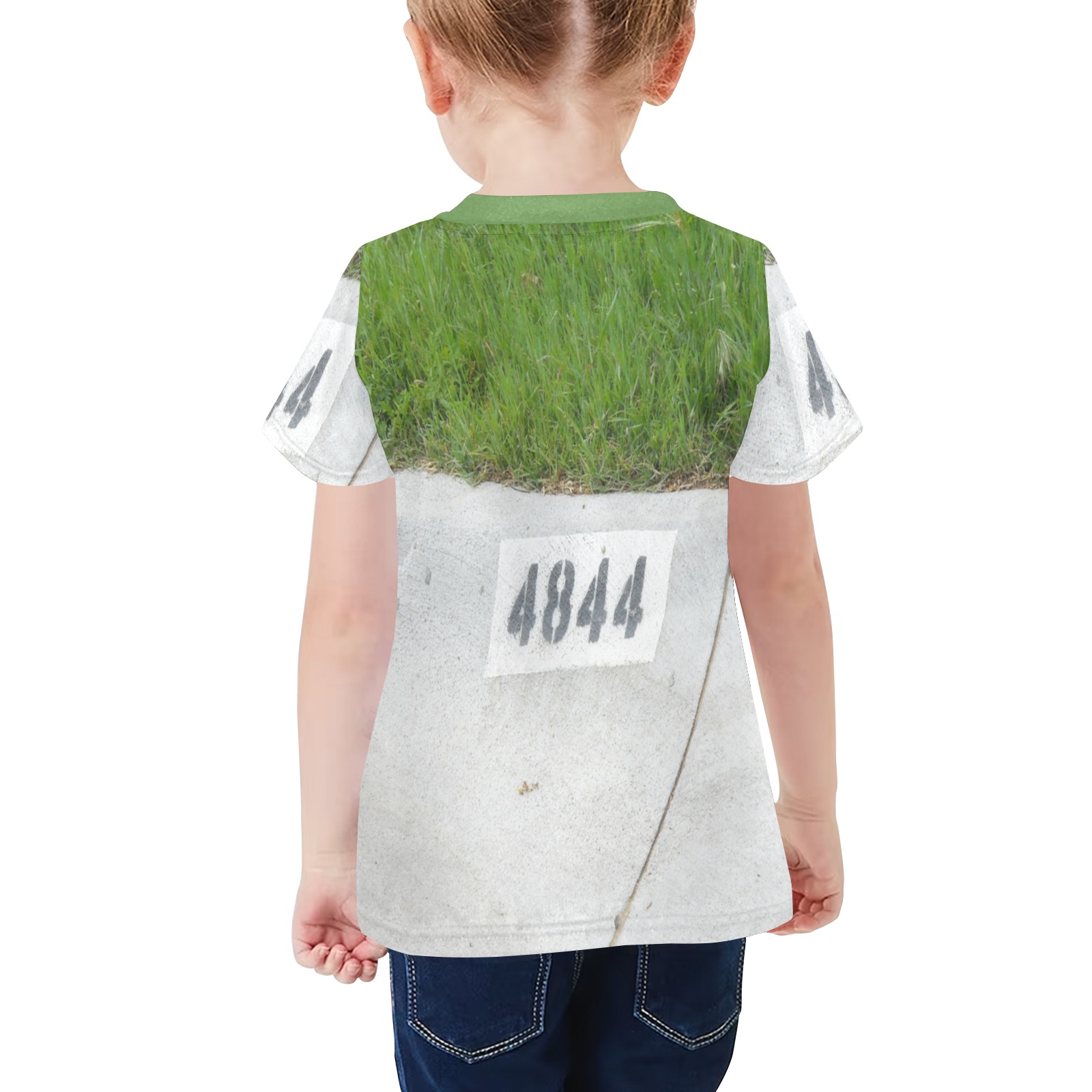 Street Number 4844 with green collar Little Girls' All Over Print Crew Neck T-Shirt (Model T40-2)