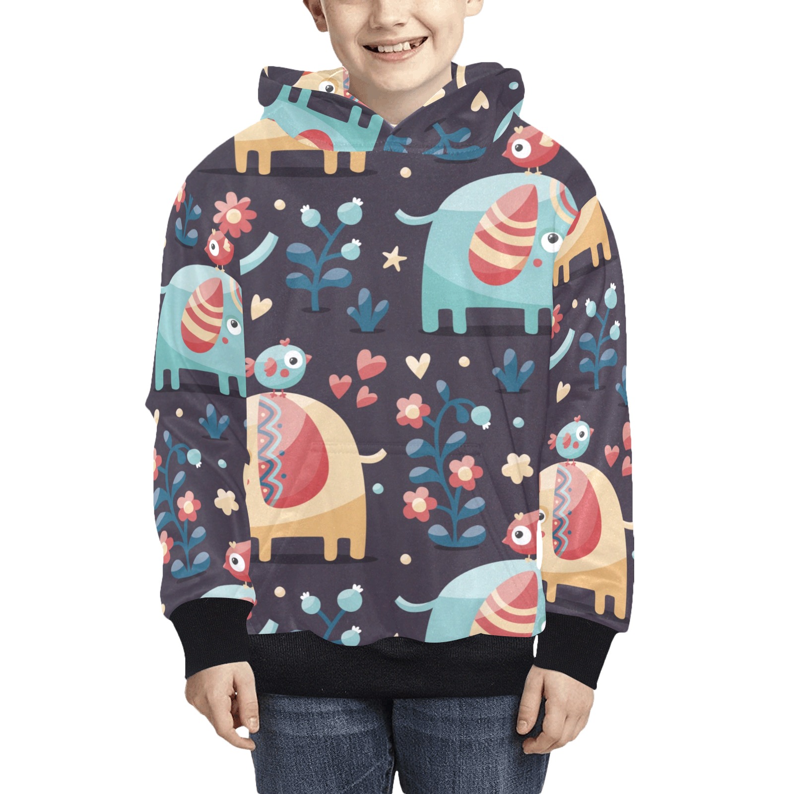 Colorful Elephant kids' hoodie Kids' All Over Print Hoodie (Model H38)