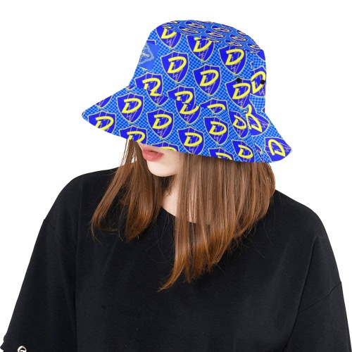 DIONIO Clothing - Blue & Yellow Repeat D Shield Bucket Hat (Blue & Yellow Logos) All Over Print Bucket Hat