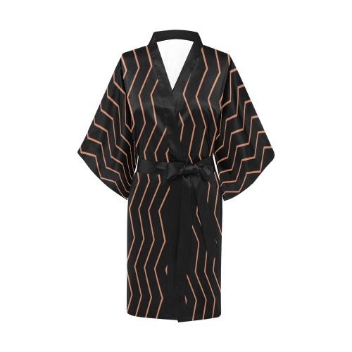 Black tan brown chevron vertical lines pattern Kimono Robe