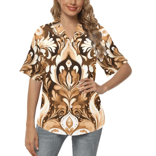 Western Embossed Leather Look All Over Print Hawaiian Shirt for Women (Model T58)