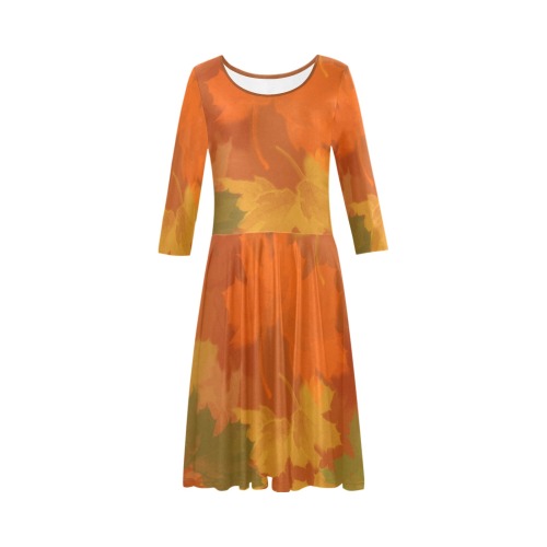 Fall Leaves / Autumn Leaves Tethys Half-Sleeve Skater Dress(Model D20)