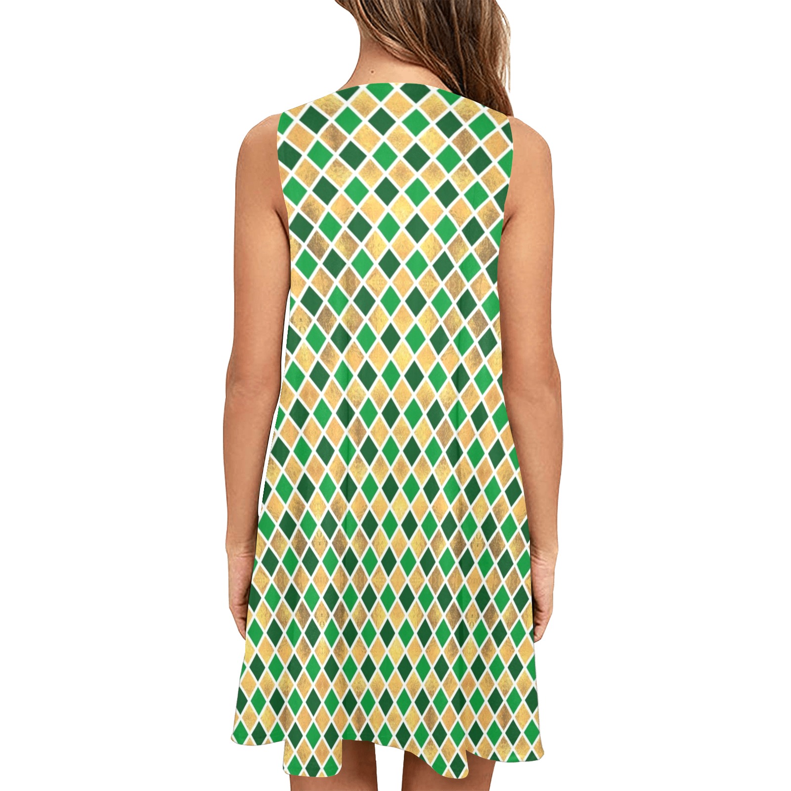 St Patrick's Day - Gold and Green (11) Sleeveless A-Line Pocket Dress (Model D57)