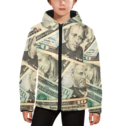 US PAPER CURRENCY Kids' Padded Hooded Jacket (Model H45)