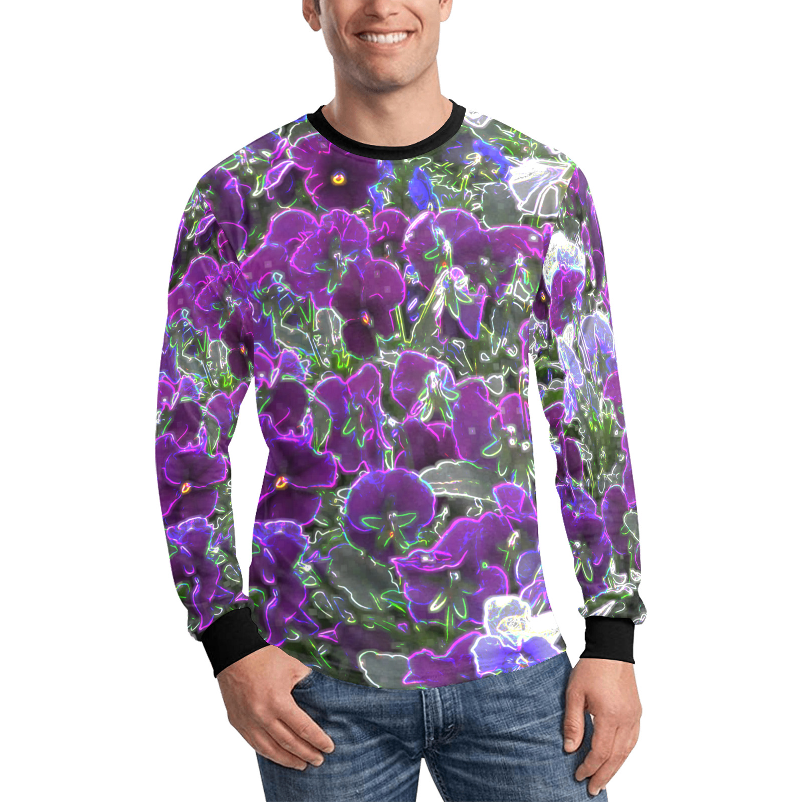 Field Of Purple Flowers 8420 Men's All Over Print Long Sleeve T-shirt (Model T51)