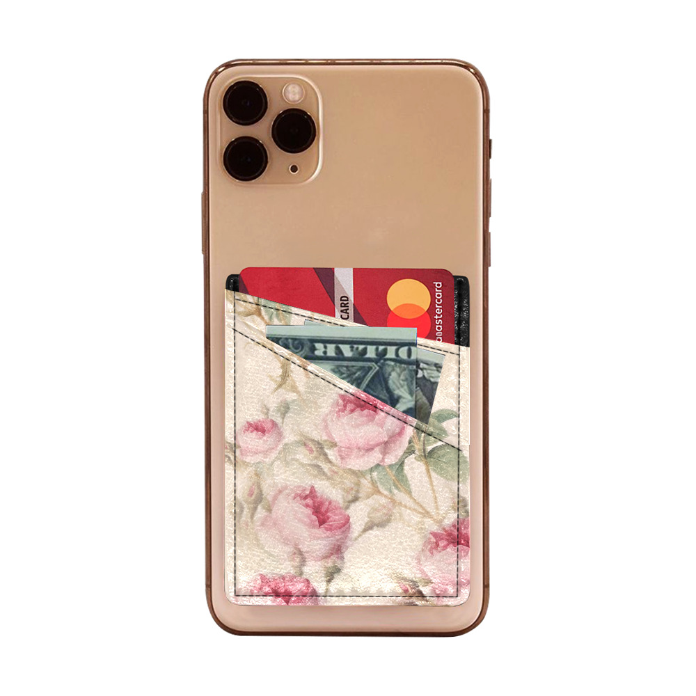 Vintage Pink Rose Garden Pattern Cell Phone Card Holder